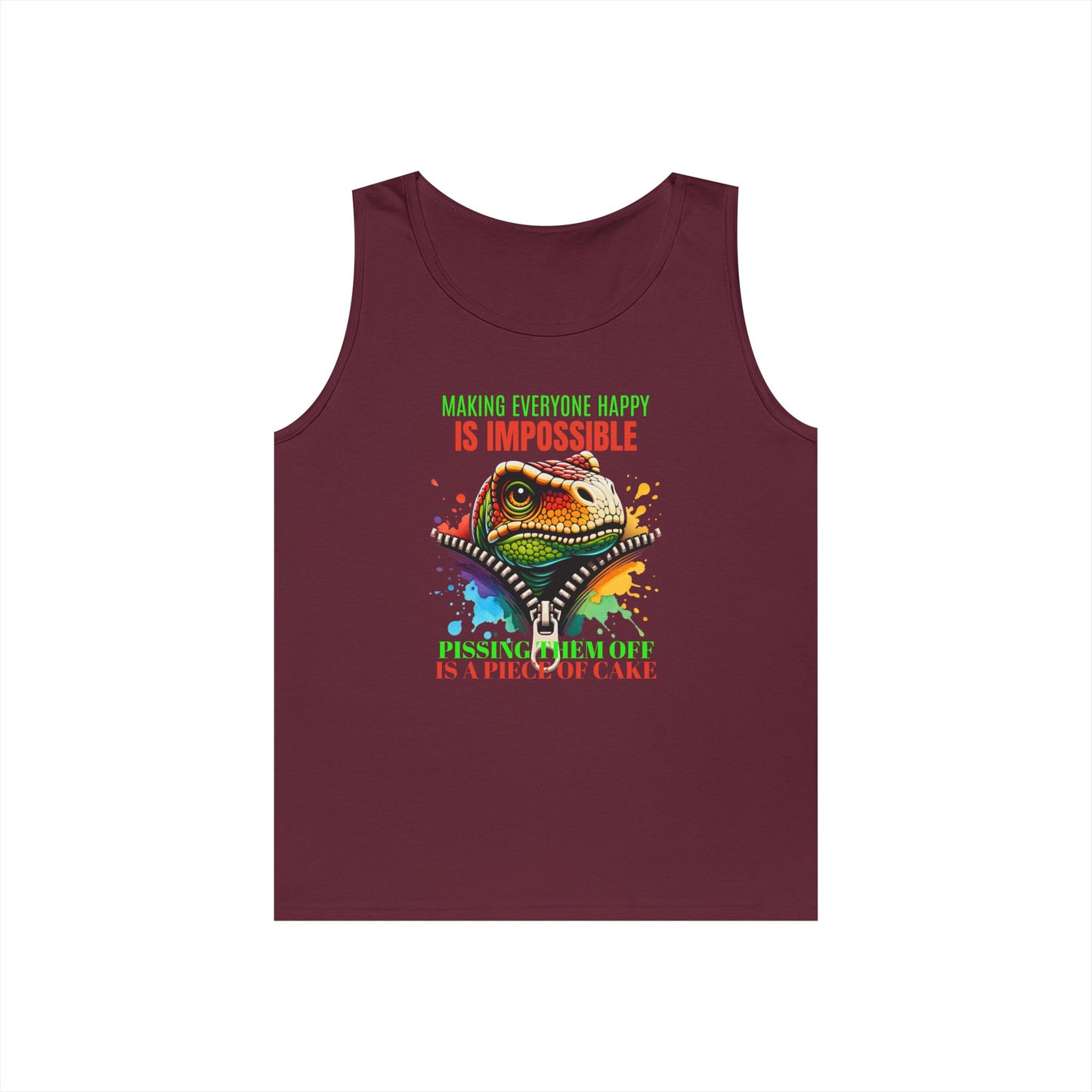 Fun Dinosaur Tank Top - "Making Everyone Happy is Impossible"