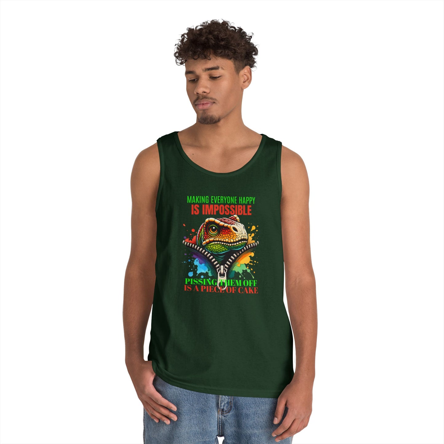 Fun Dinosaur Tank Top - "Making Everyone Happy is Impossible"