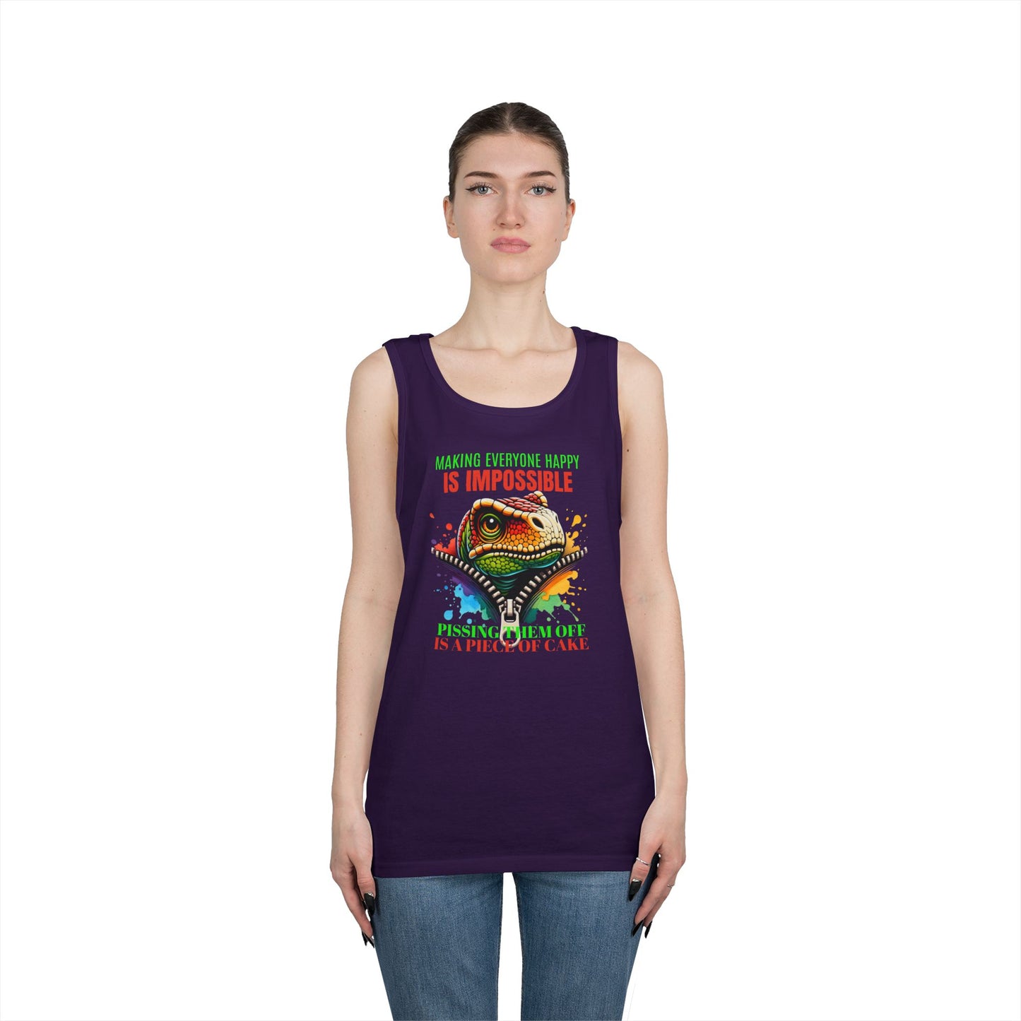 Fun Dinosaur Tank Top - "Making Everyone Happy is Impossible"