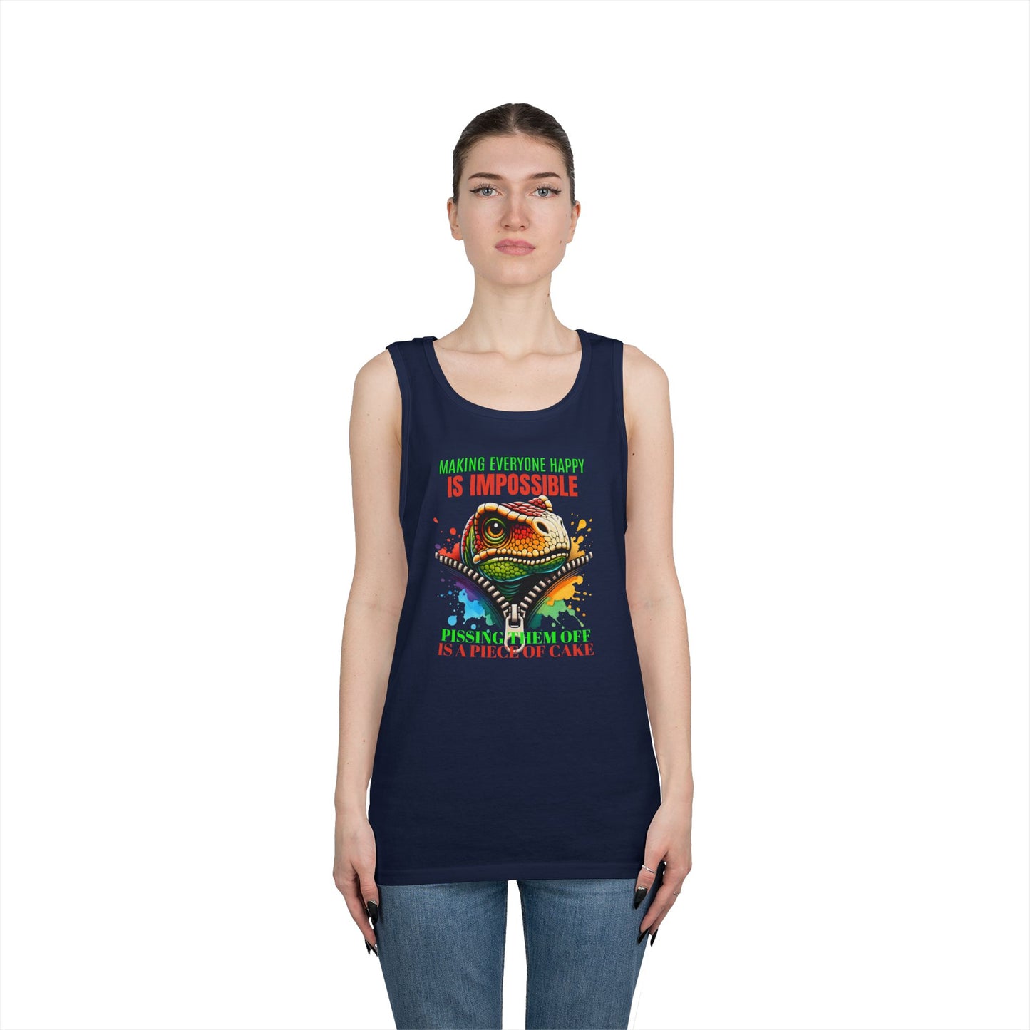 Fun Dinosaur Tank Top - "Making Everyone Happy is Impossible"