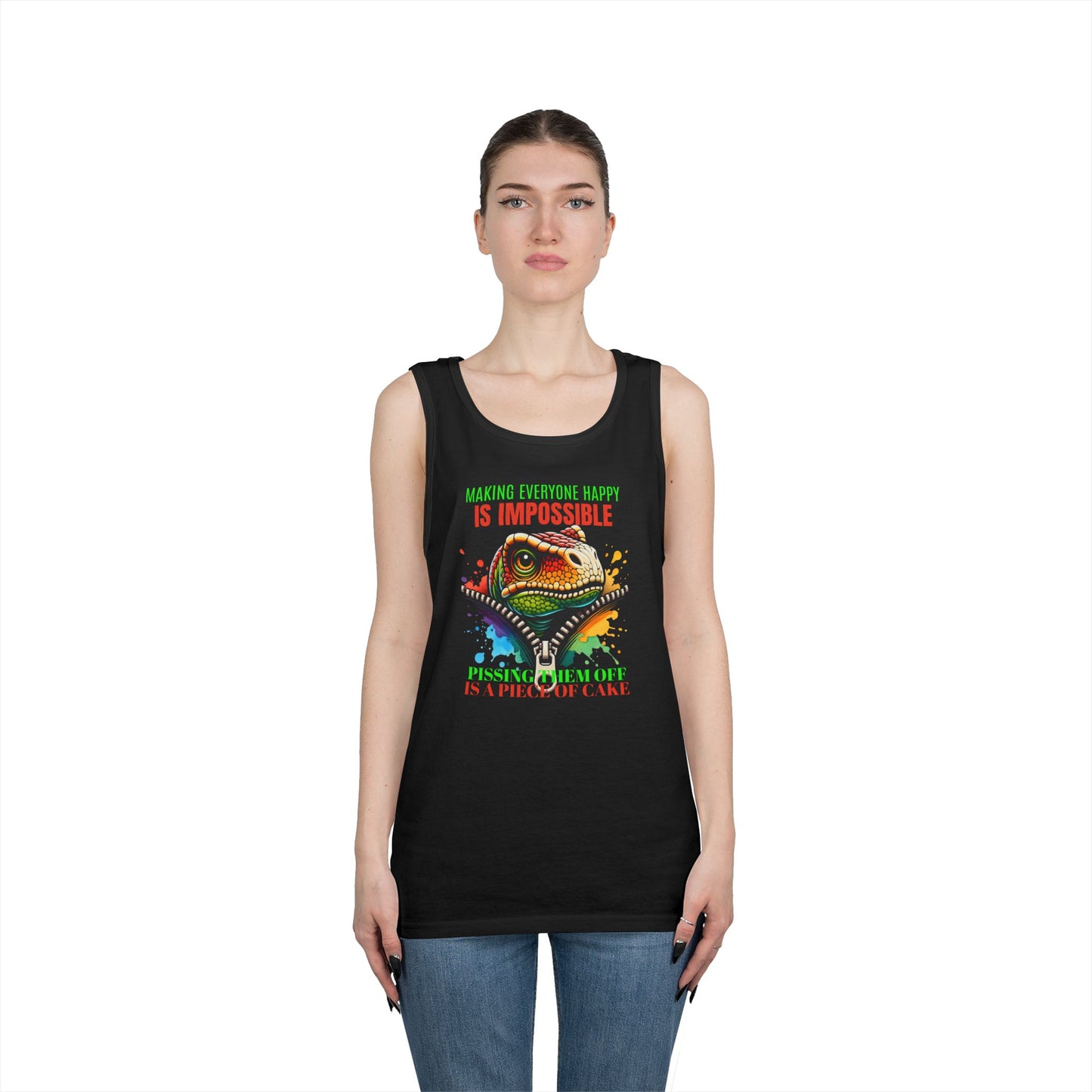 Fun Dinosaur Tank Top - "Making Everyone Happy is Impossible"