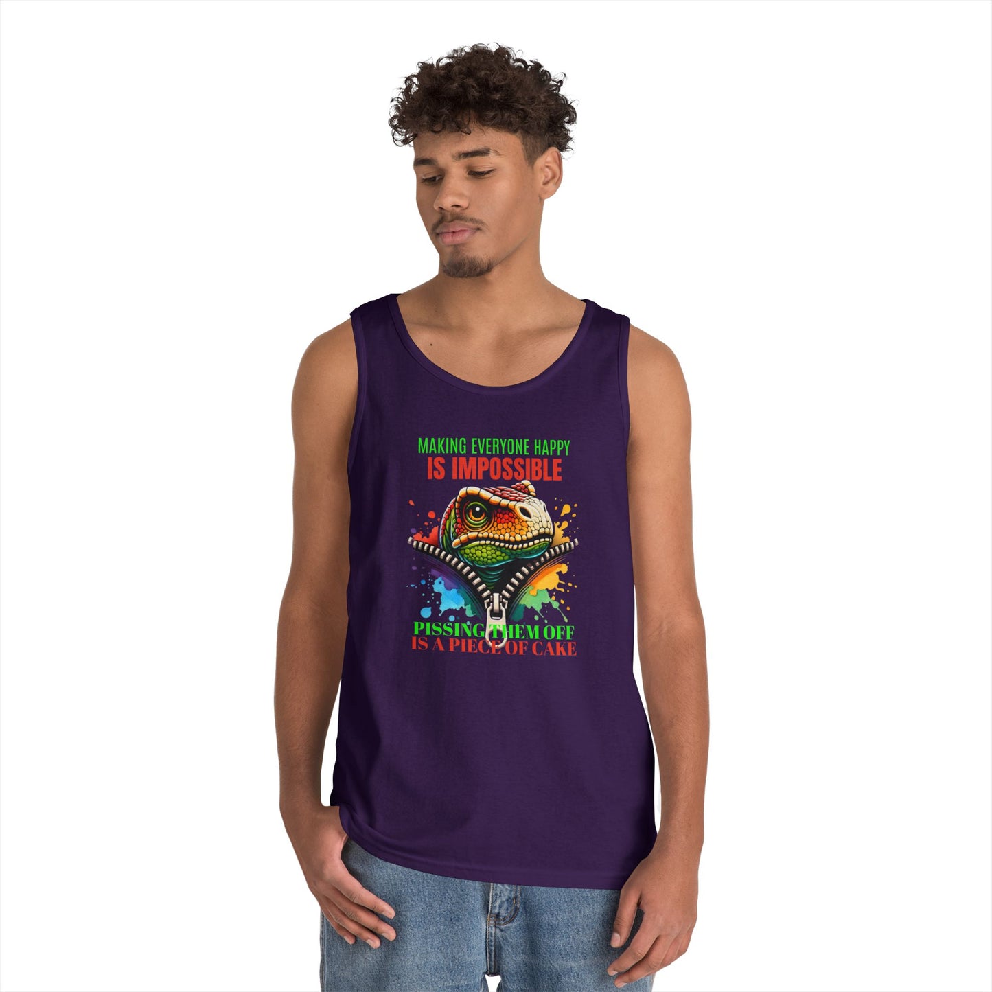 Fun Dinosaur Tank Top - "Making Everyone Happy is Impossible"