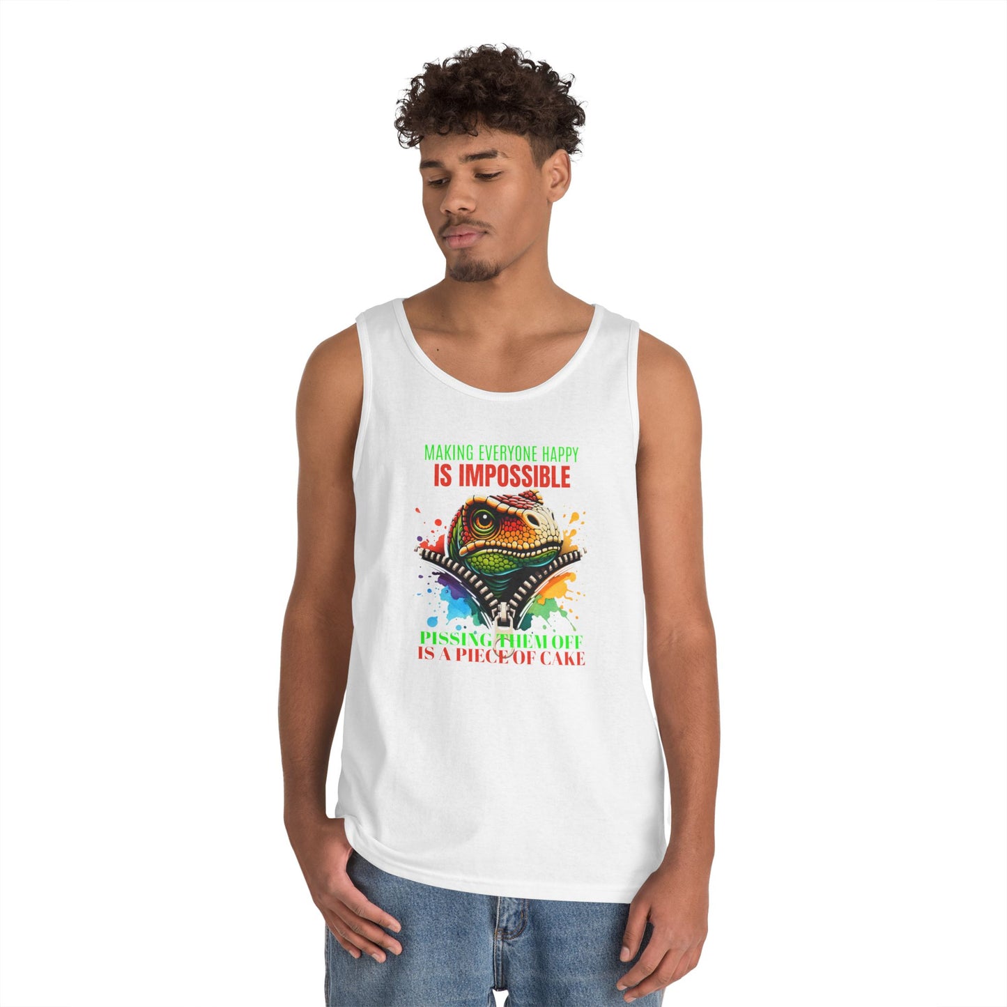 Fun Dinosaur Tank Top - "Making Everyone Happy is Impossible"