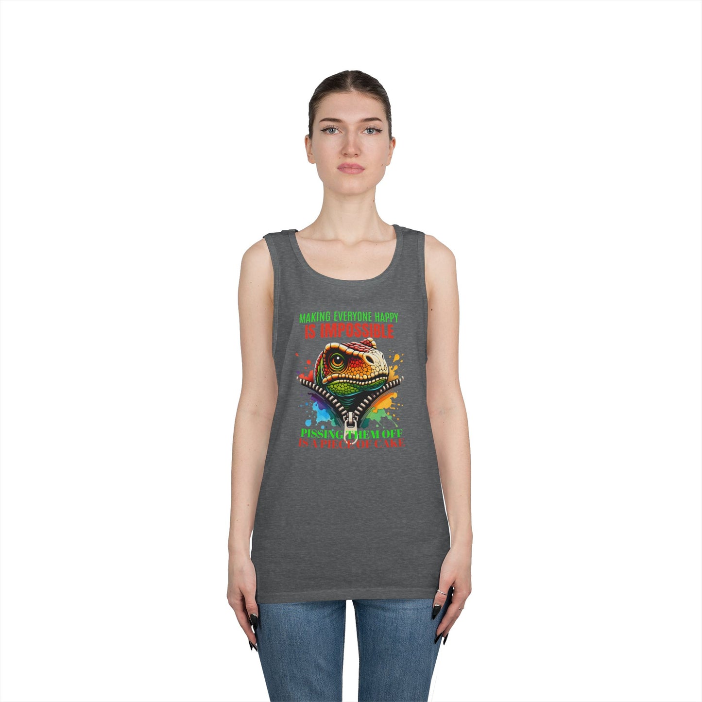 Fun Dinosaur Tank Top - "Making Everyone Happy is Impossible"