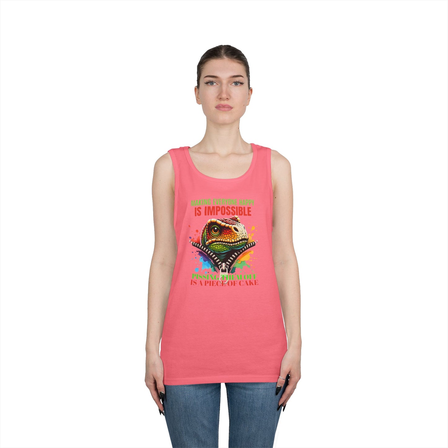 Fun Dinosaur Tank Top - "Making Everyone Happy is Impossible"