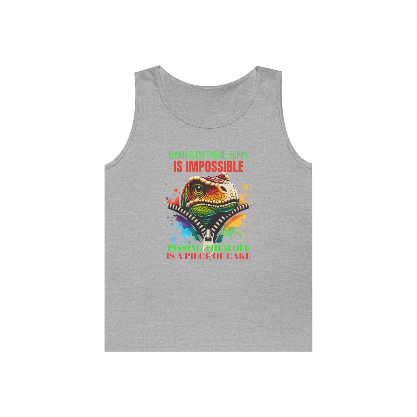 Fun Dinosaur Tank Top - "Making Everyone Happy is Impossible"