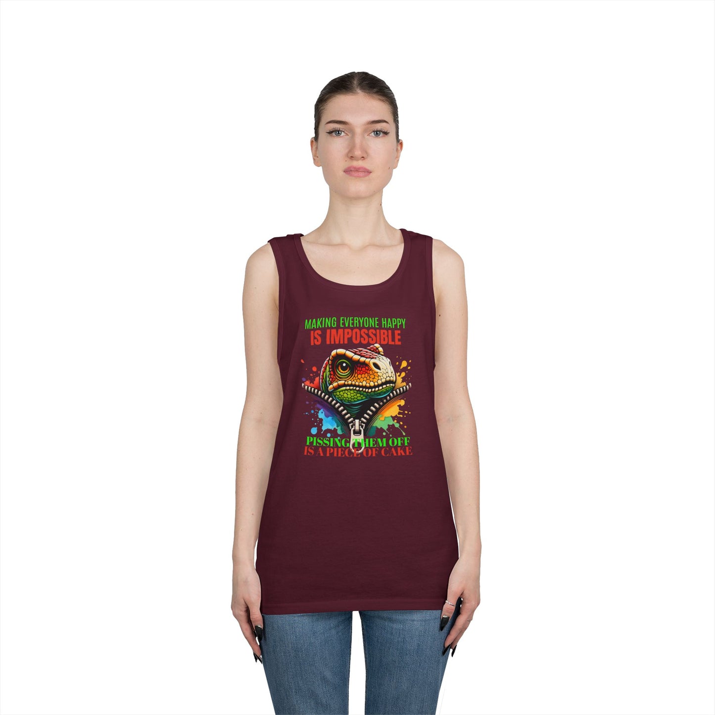Fun Dinosaur Tank Top - "Making Everyone Happy is Impossible"