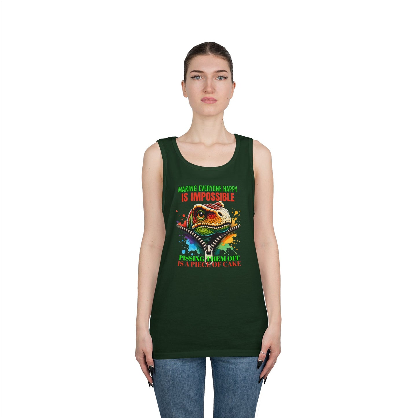 Fun Dinosaur Tank Top - "Making Everyone Happy is Impossible"