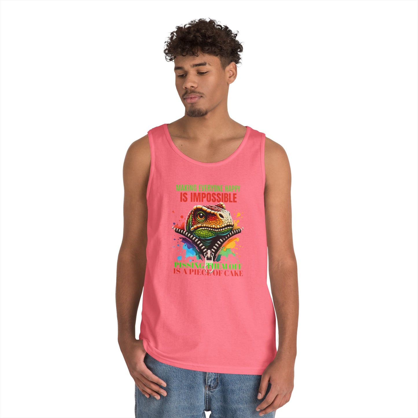 Fun Dinosaur Tank Top - "Making Everyone Happy is Impossible"