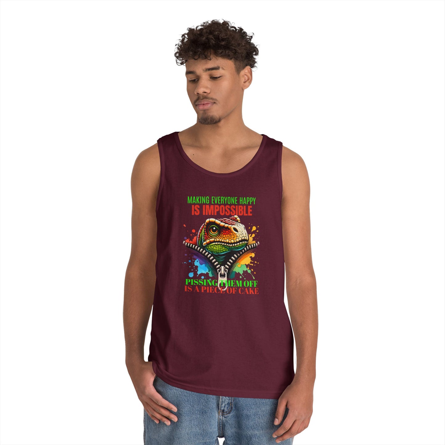 Fun Dinosaur Tank Top - "Making Everyone Happy is Impossible"
