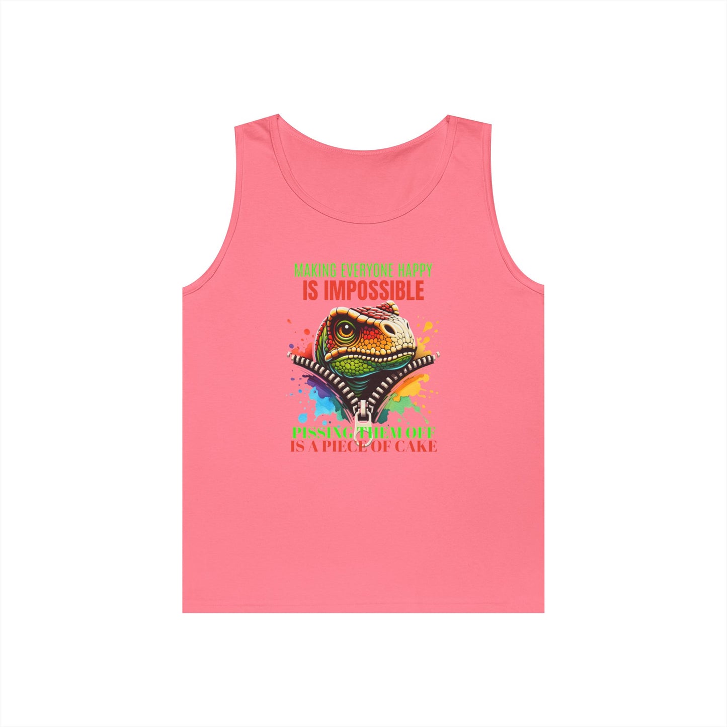 Fun Dinosaur Tank Top - "Making Everyone Happy is Impossible"
