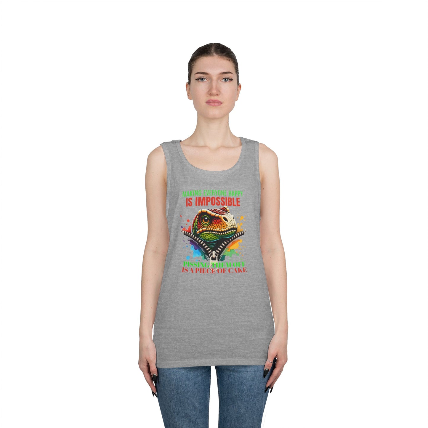 Fun Dinosaur Tank Top - "Making Everyone Happy is Impossible"