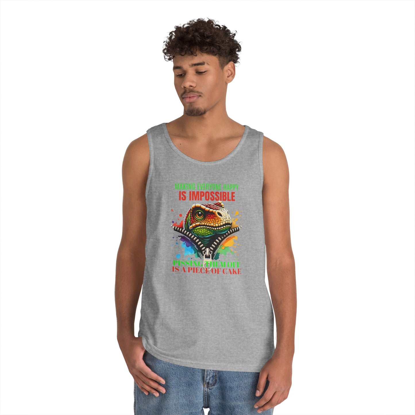 Fun Dinosaur Tank Top - "Making Everyone Happy is Impossible"