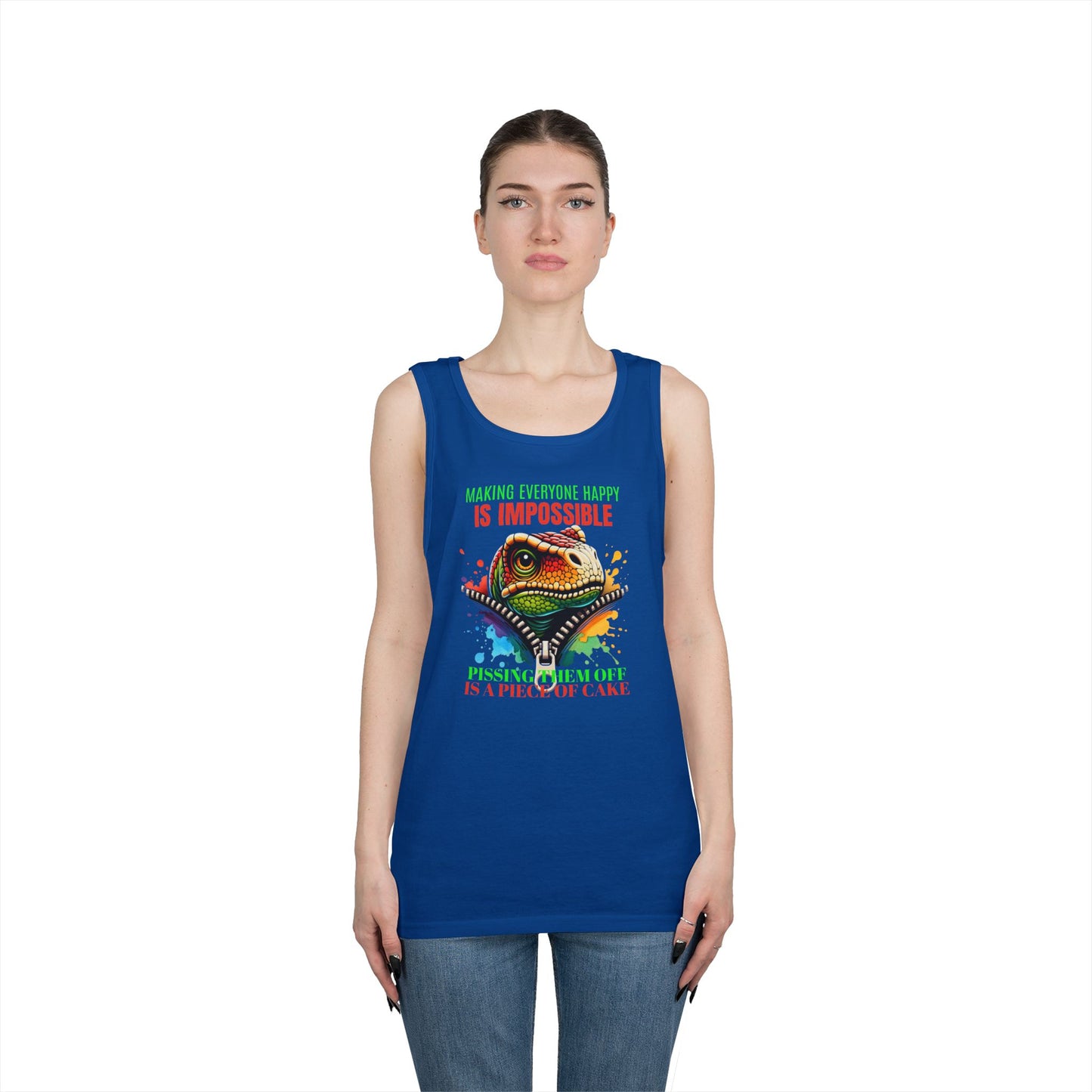Fun Dinosaur Tank Top - "Making Everyone Happy is Impossible"