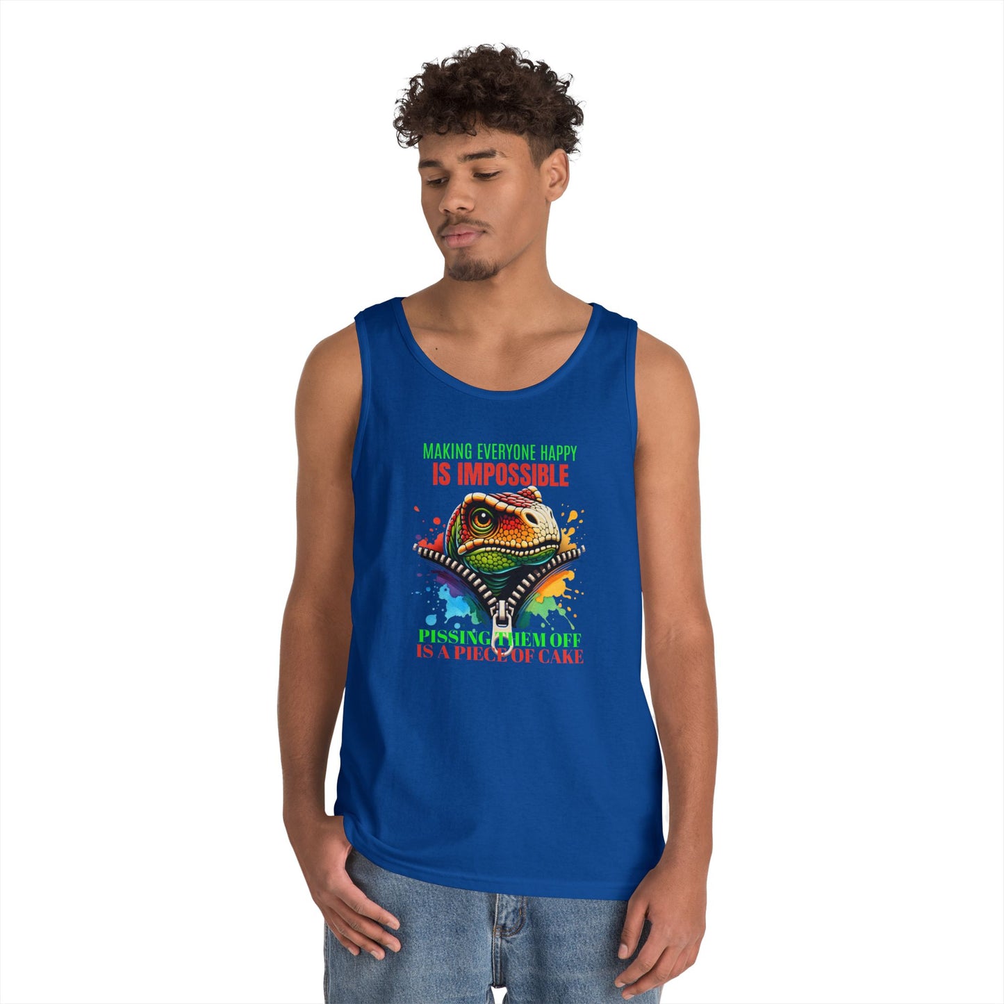 Fun Dinosaur Tank Top - "Making Everyone Happy is Impossible"