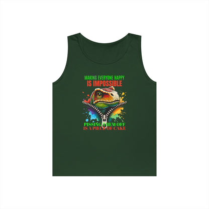 Fun Dinosaur Tank Top - "Making Everyone Happy is Impossible"