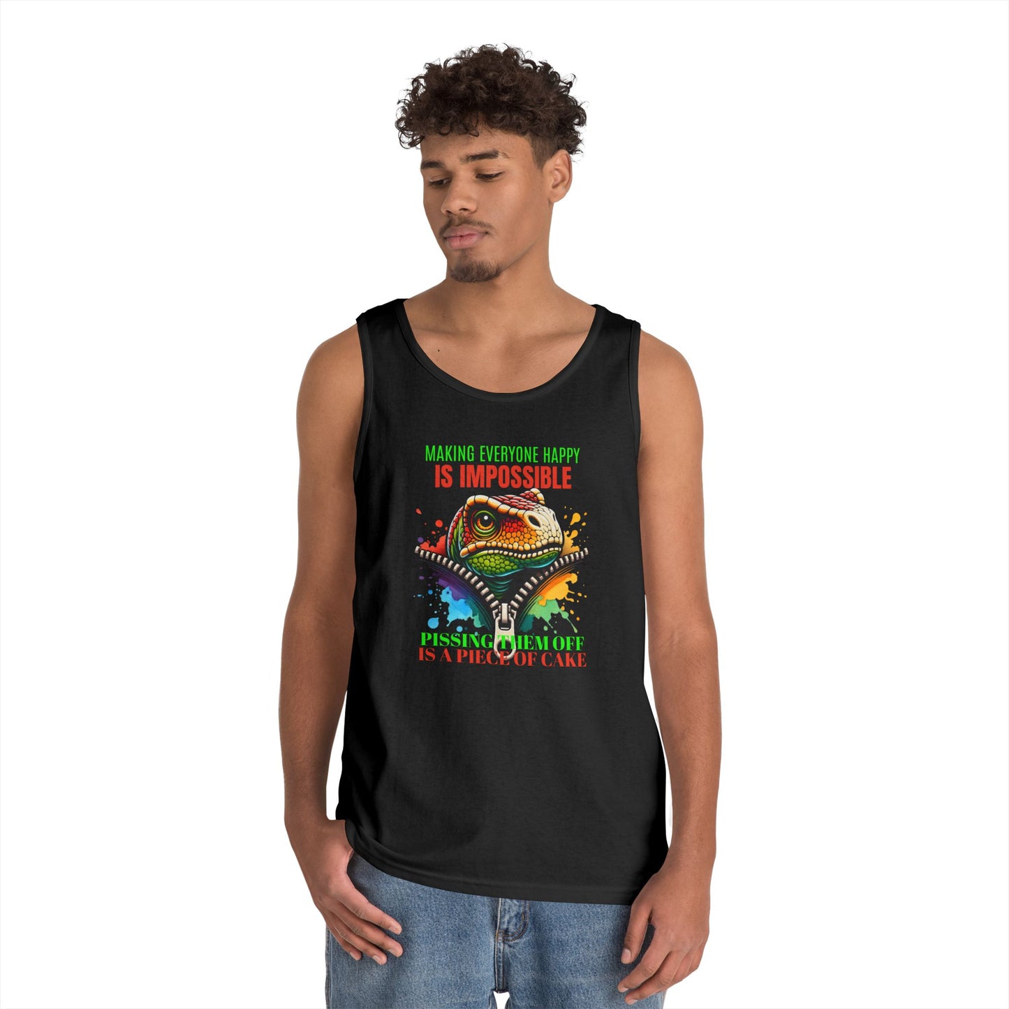 Fun Dinosaur Tank Top - "Making Everyone Happy is Impossible"