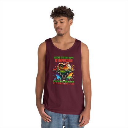 Fun Dinosaur Tank Top - "Making Everyone Happy is Impossible"